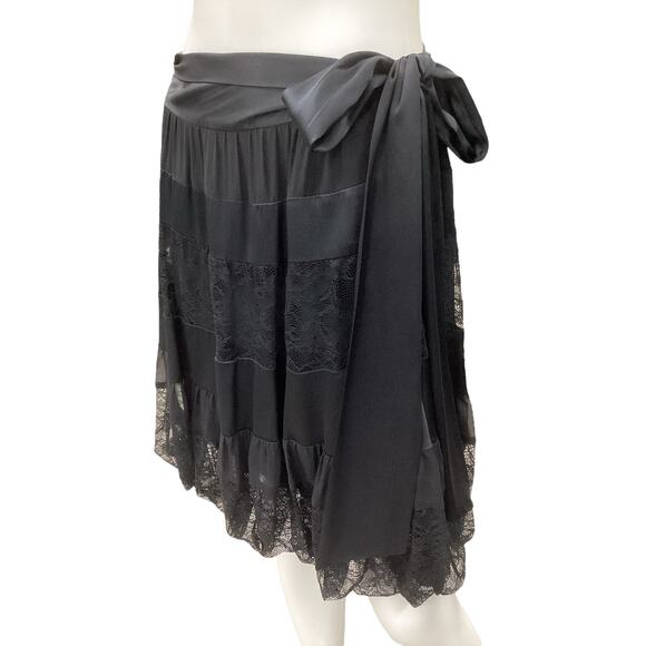 Diane Von Furstenberg Skirt Women’s SZ 8 100% Silk And Lace Attached Belt Black - Picture 2 of 6